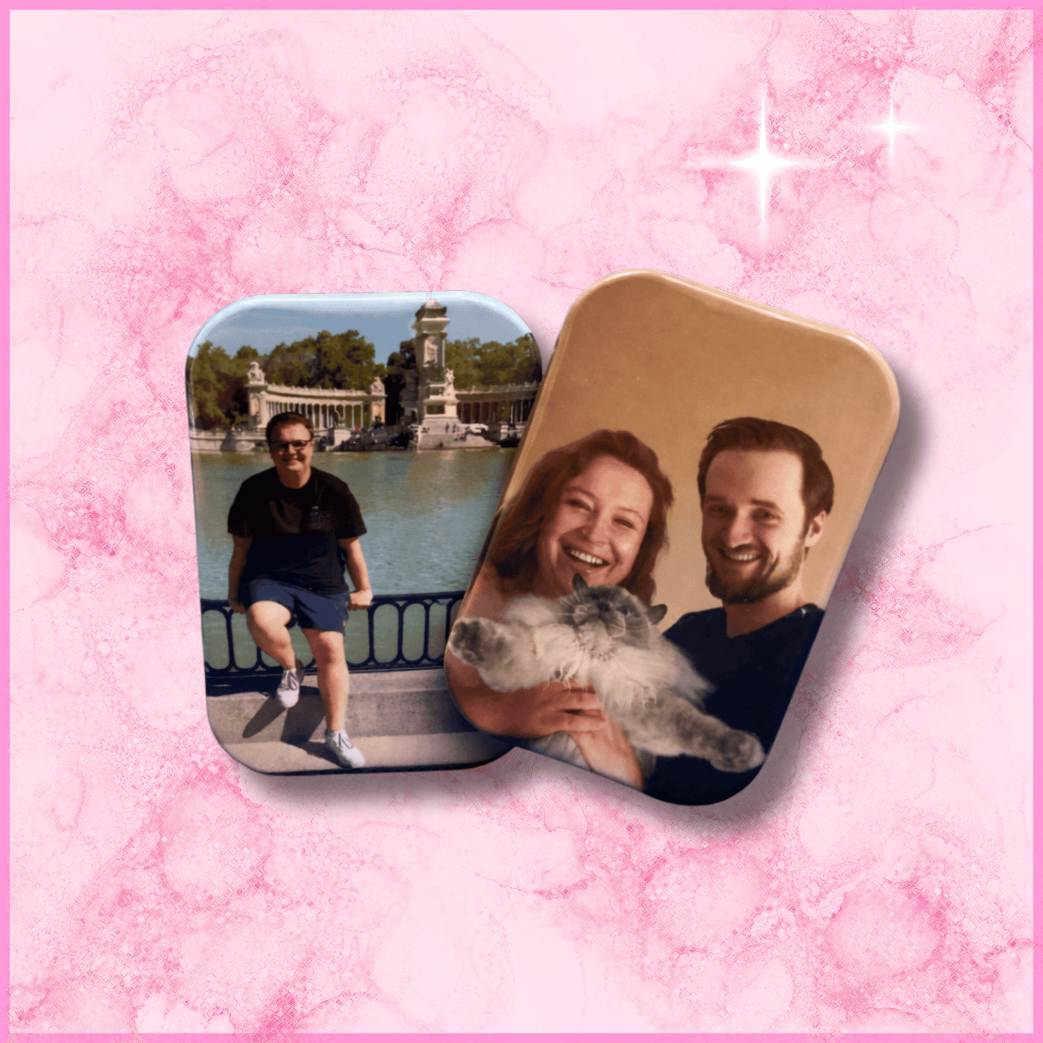 Fotomagneten met koppel met poes en jongen op vakantie