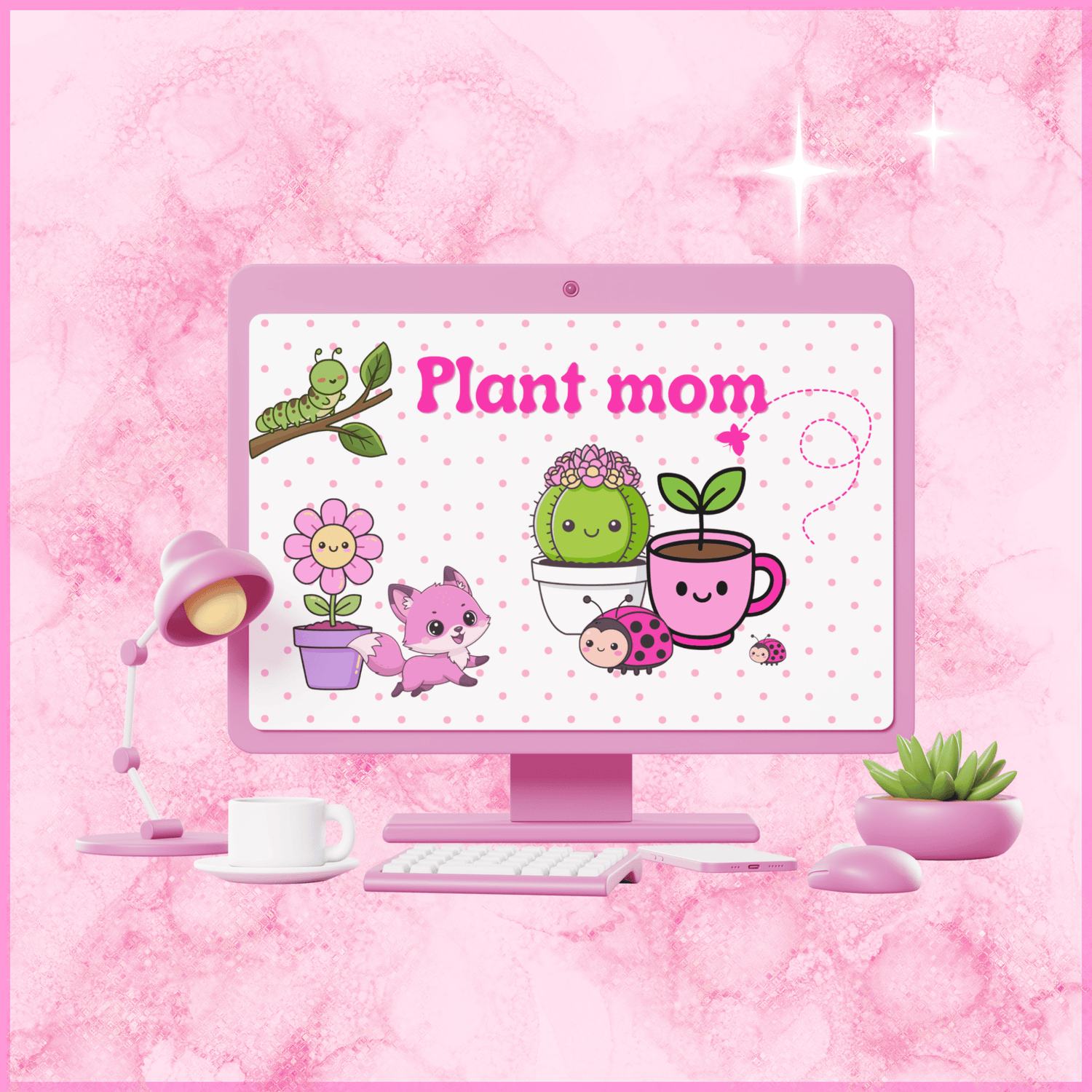 Roze computer met mijn stijl; vrolijk, zacht en een beetje speels